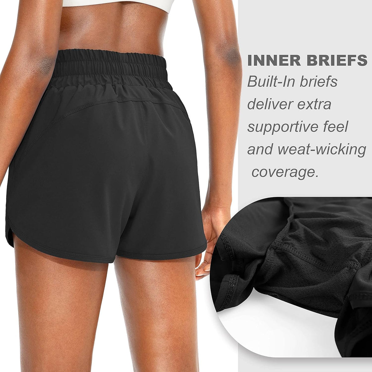 SANTINY Women's Running Shorts - High Waisted Athletic Gym Shorts with Zip Pockets & Liner