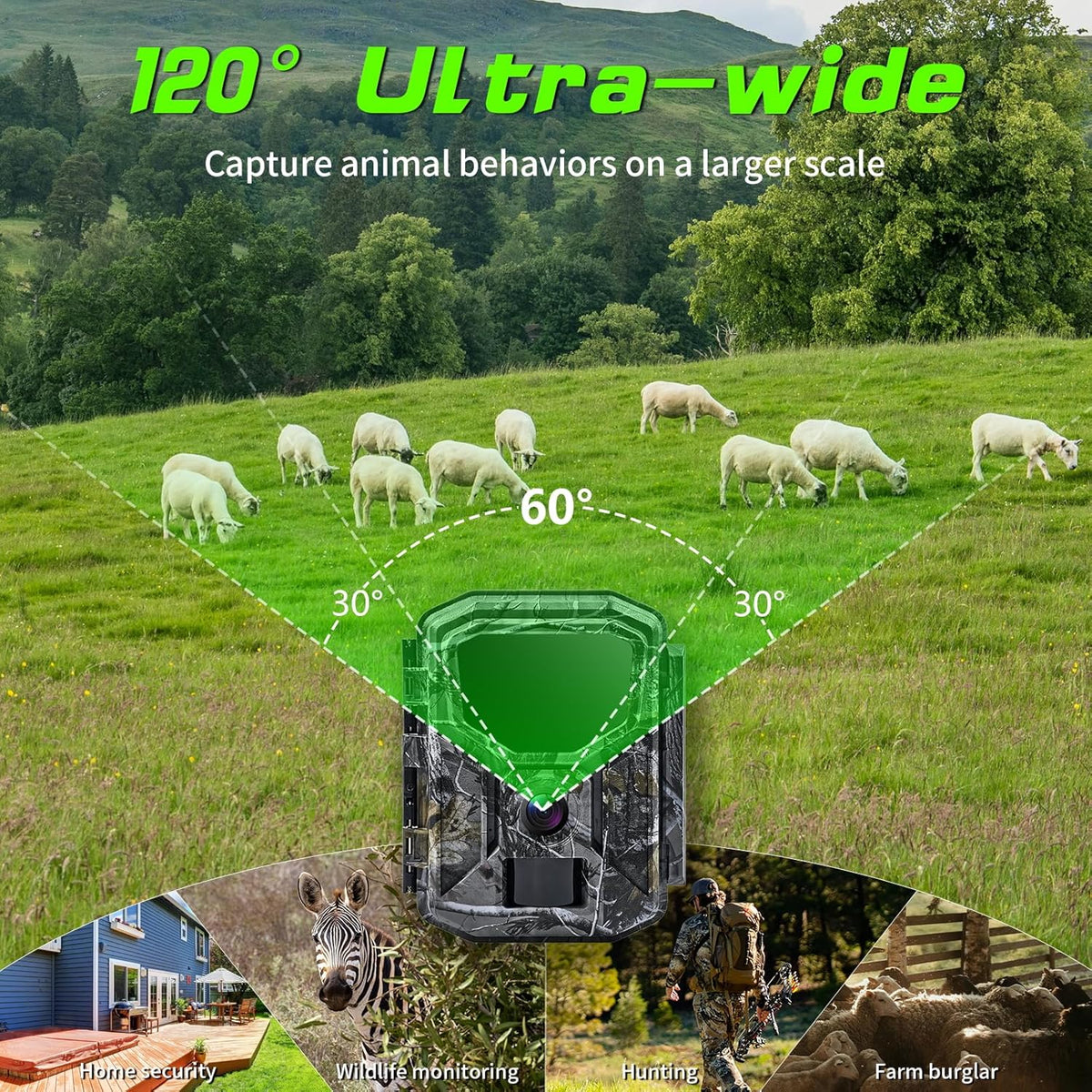 Trail Camera - Solar Powered 4K 60MP WiFi Game Camera with 0.1s Trigger & 7800mAh Battery | 65FT Detection, Night Vision, IP66 Waterproof, 32GB Card Included