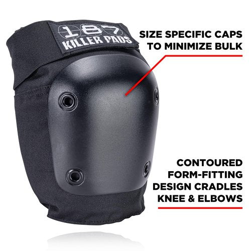 187 Killer Pads Six Pack Pad Set, Protective Gear for Elbows, Knees, and Wrists - Ideal for Skateboarding, Roller Skating, and Inline Skating (Black, Small-Medium)