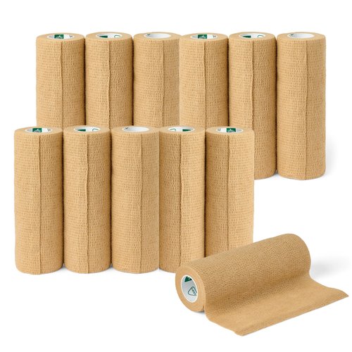 Medline Self-Adherent Cohesive Wrap Bandage with Latex, 6" x 5 yd, Tan, 12 Count