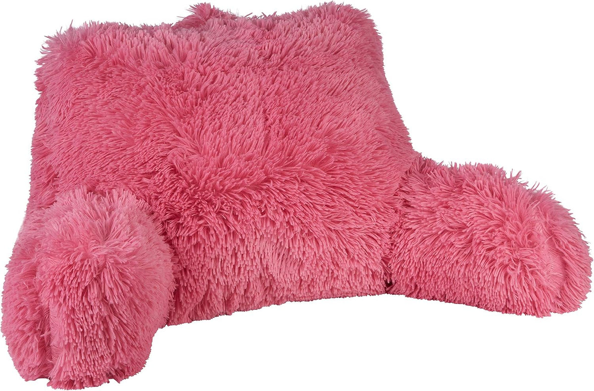 Klear Vu Shaggy Reading Pillow Back Rest Body Pillow for Adults and Kids, Lumbar and Arm Support on Bed, Chair, Couch, Sofa and Floor, 30" x 21", One Size, Dusty Rose
