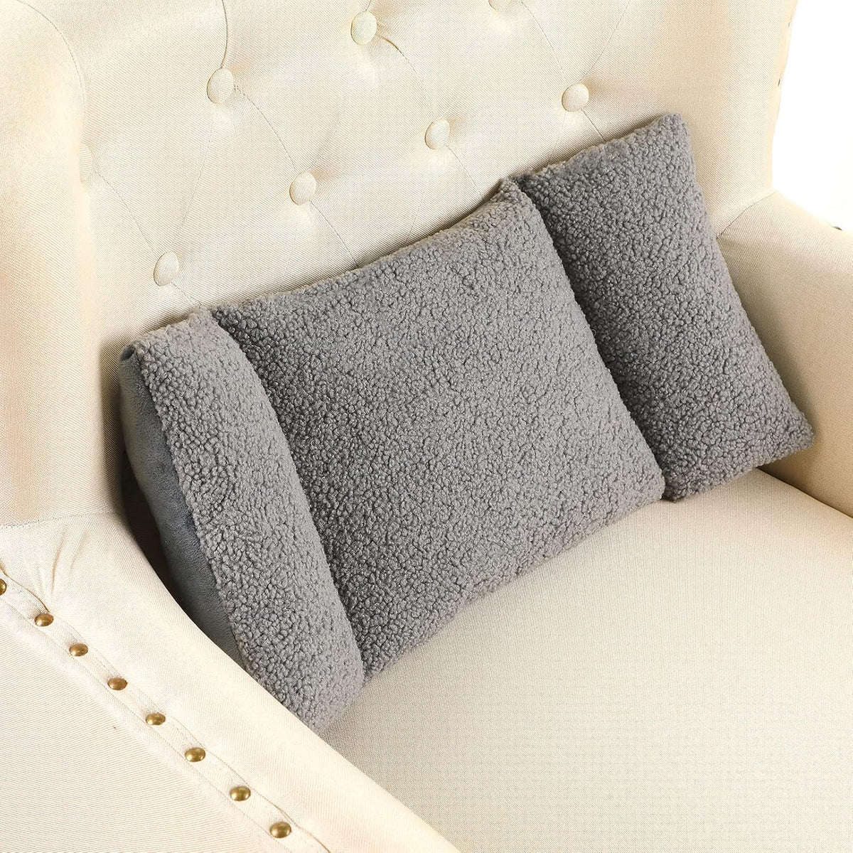 Queekay Fleece Lumbar Support Pillow 3 Section Back Pillow Office Chair for Back Support Comfortable Lumbar Cushion for Car Seat Pain Relief Sofa Rest(Deep Blue)