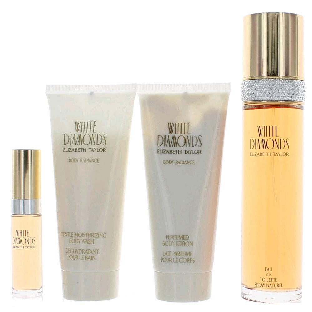 White Diamonds By Elizabeth Taylor, 4 Piece Gift Set For Women With 3.4 Oz