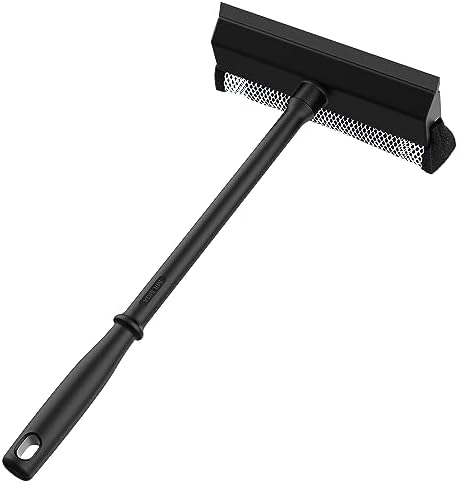 MR.SIGA Professional 2-in-1 Car Window Squeegee and Sponge Scrubber for Cleaning and Washing, Rubber Blade Cleaner With Handle, Black