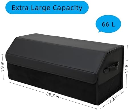 Car Organizers for Trunk for Suv Sedan, Leather Storage Box,Extra Large,Magnetic Lid,Collapsible and Adjustable, Collapsible Suede velvet， Black
