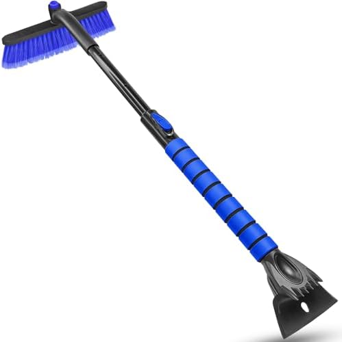 SEAAES 35 Inch Ice Scraper and Snow Brush for Car Windshield, Extendable Snow Scraper Brush with Foam Grip for Truck SUV Vehicle Window - Blue