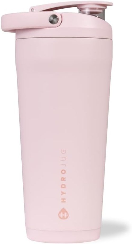 HydroJug 24 oz Stainless Steel Shaker - Insulated, Leakproof & BPA-Free - Silent Mixing Grate, Pink Sand