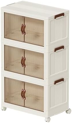 Collapsible Storage Bins with Lids - Stackable Plastic Closet Organizers for Clothes, and Home Organization White (3-rack, 30Gal/rack)