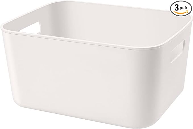 Set Of 2 Plastic Storage Bins,10.5×8×5.5" Versatile Kitchen Pantry Organization and Storage,for Plastic Storage Container Under Bed,Under Sink Bathroom Organizer (2 Pack Medium, White)