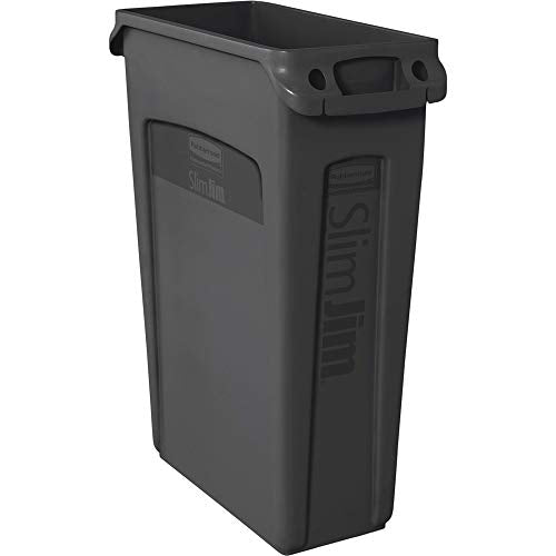 Rubbermaid Commercial Products Slim Jim Plastic Rectangular Trash/Garbage Can With Venting Channels, 23 Gal, Black, for Kitchen/Office/Workspace, Pack of 4