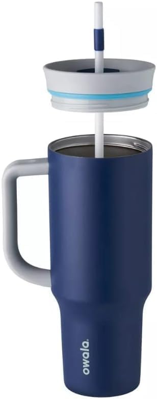 Owala 40 oz Stainless Steel Insulated Travel Tumbler - Spill Resistant Lid, Straw & Carry Handle | Dark Blue