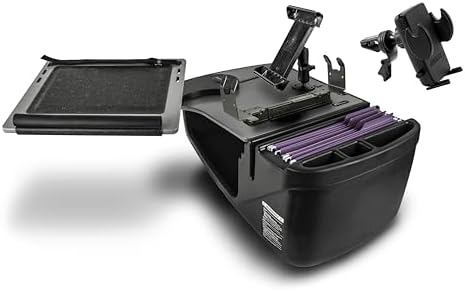 AutoExec Reach Desk Front Seat Car Desk and Portable Workstation Printer Stand, Tablet Mount and Phone Vent Clip, Grey