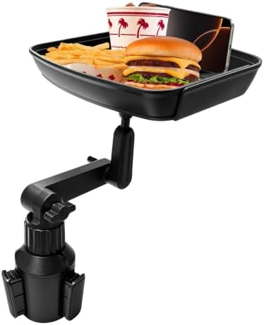 Larger Cup Holder Tray, 360° Rotating Expandable Car Food Tray Table with Phone Slot, Multifunctional Car Cup Holder Expander Road Trip Essentials for Eating & Storage