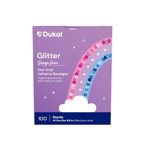 Dukal Design Series Glitter Adhesive Bandages with Stat Strip® Technology, 3/4" x 3" (Box of 100)