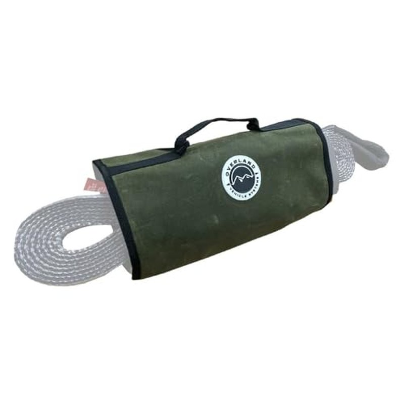 Overland Vehicle Systems Recovery Wrap Storage Bag - #16 Waxed Canvas - Infused with Paraffin Wax Waterproofing - 2 Storage Pouches for Shackles -1 Pouch for Snatch Block - 1 Buckle for Tow Straps