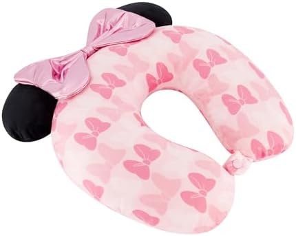 Disney Minnie Mouse Travel Neck Pillow with 3D Ears and Bow for Airplane, Car and Office Comfortable and Breathable, Blush