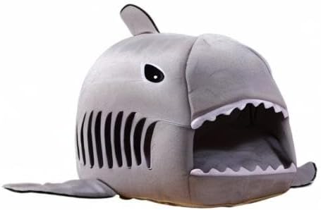Shark Shaped Pet Dog Puppy Bed Warm Cat Bed House Nest for Autumn Winter Grey S