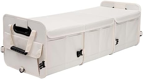 AOKJOY Car Trunk Organizer with Lid Storage Collapsible Multi Compartment Adjustable Straps for SUV, Truck, Sedan(Beige) XL