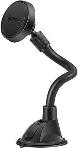 IPOW Long Arm Universal Magnetic Cradle Windshield Dashboard Cell Phone Mount Holder with 4 Metal Plates, Soft Firm Goose Arm & Enhanced Suction Cup