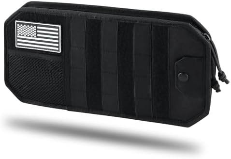 Falafa Car Sun Visor Organizer, Semi-Rigid Molle Panel for Tactical Gears with Zipper Visor Storage Pouch & Glasses Clip, Universal Fit for Trucks, SUVs, Jeeps & Patrol Vehicles