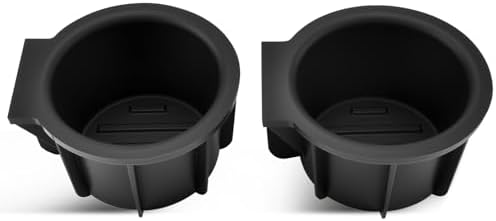 2 PCS Front Console Cup Holder with Flow Through Console Inserts Replacement Black TPE Compatible with 2009-2014 F150 Repalce 9L3Z-1513562-CB