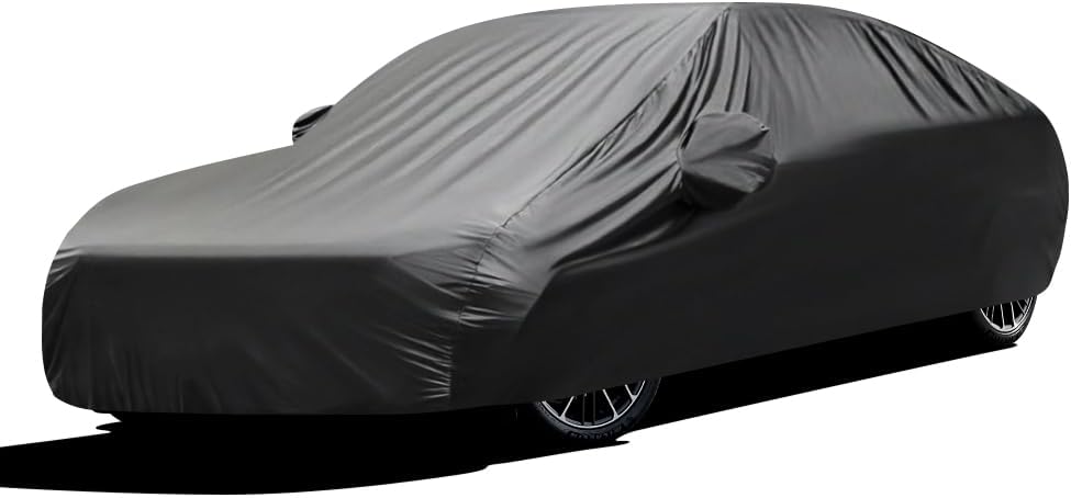 Upgraded Waterproof Stretch Car Cover - All-Weather Protection for Indoor/Outdoor Use, Soft Elastic Fabric Fits 192"-206" Vehicles, Dustproof, Garage & Car Show Ready