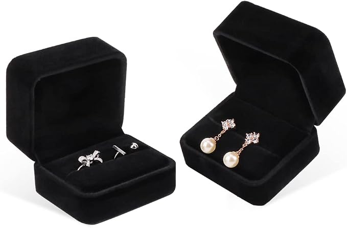 iSuperb Set of 2 Unit Classic Velvet Couple Double Ring Box Earring Jewelry
