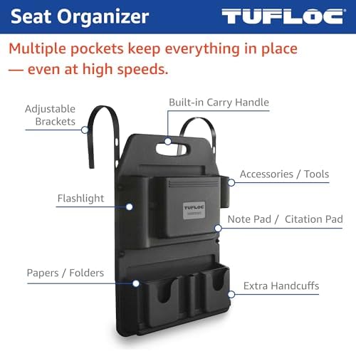 Front Seat Organizer for Police and Law Enforcement Vehicles - Keeps Gear Secure and Readily Accessible, Neater than a Patrol Bag, Low Profile, Stays Out of the Way, Adjusts to Any Passenger Seat