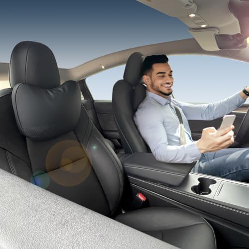 Adjustable Headrest Neck Pillow 2-Pack for Tesla Y/3/S/X/Cybertruck, Black Leather, Under 5'7"