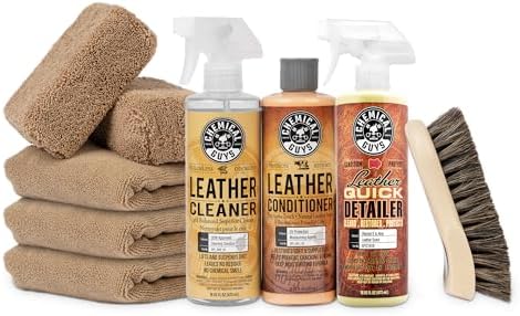 Chemical Guys, 9-Piece Leather Cleaner &amp; Conditioner Kit for Car Interiors | Cleans then conditions seats, furniture, jackets and boots, brushes and towels included for many leather types