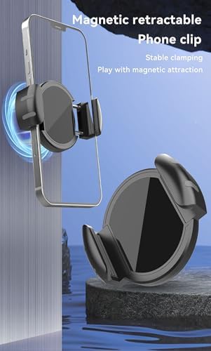 [Newly Upgraded] Metal Magnetic Car Phone Holder | Dual Insurance of Vacuum + Adhesive | 360° Rotation Without Dead Angle | Magnetic Ring Included‌(for iPhone & Android) (Black+Clip)