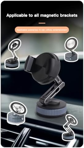 [Newly Upgraded] Metal Magnetic Car Phone Holder | Dual Insurance of Vacuum + Adhesive | 360° Rotation Without Dead Angle | Magnetic Ring Included‌(for iPhone & Android) (Gray+Clip)