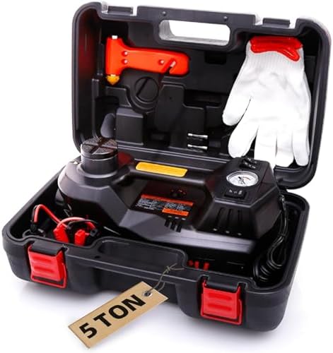 STANDTALL Electric Car Jack Quick Lifting Safe and Portable with Tire Inflator and LED Light Complete Set of Accessories 12V Hydraulic Floor Jack