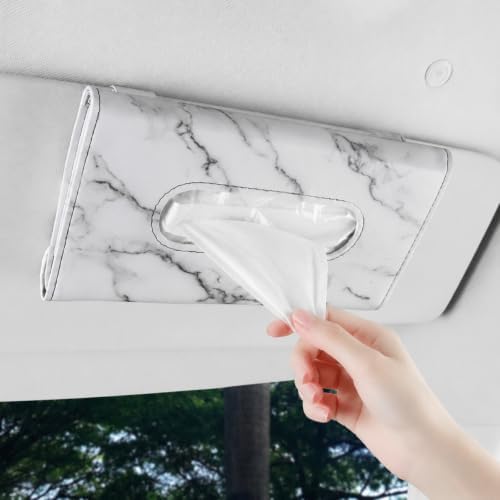 Car Tissue Holder, Marble White Print Sun Visor Napkin Holder