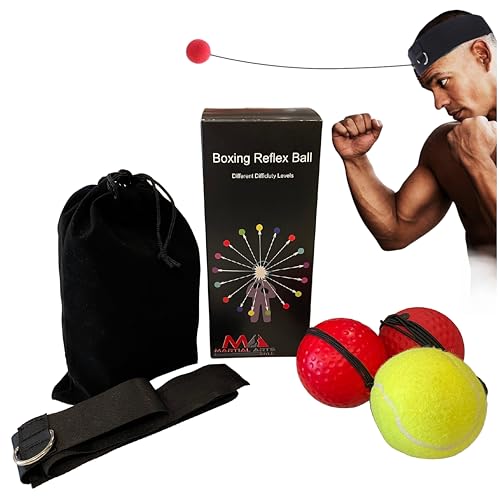 Boxing Ball Headband Tennis, Punching Ball Headband, MMA Training Equipment, Boxing Equipment, Home Workout Equipment for Men, Kids Boxing Set, Boxing Reflex Ball (3 Difficulty Level, 3 Balls)