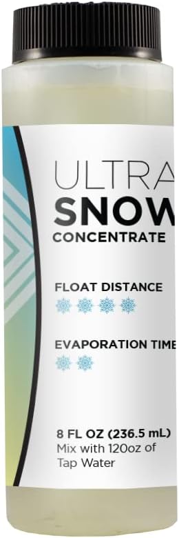 Froggy's Flakes Snow Machine Fluid Concentrate, 8 fl. oz, Ultra-Dry Indoor Formula Snow Fluid with 30-50 Feet Float/Drop, Makes 1 Gallon of Snow Fluid