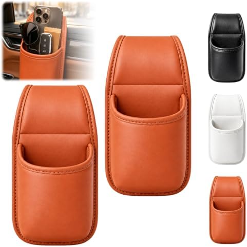 2 Pack Leather Car Door Cup Holder for Window,Multi‑Purpose Car Door Side Hanging Holder,Clip on Extra Large Drink Organizer for Phone Drink Bottle Sunglasses,Wide-Mouth Organizer(Orange)