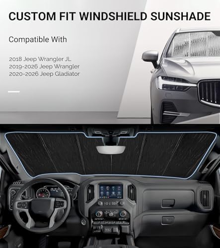 Pigenius Windshield Sun Shade for Jeep Wrangler JL 2018-2026, Gladiator 2020-2026 Front Window Sunshade - AstraGuard