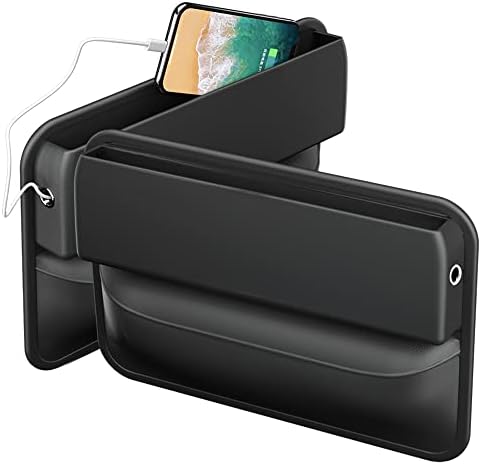 Car Seat Gap Filler Organizer,2 Packs Premium PU Leather Storage Box No Slip Pad Compatible with Phone Key Wallet Phone Sunglasses Pockets Seat Catcher Holders Console Side Organizers