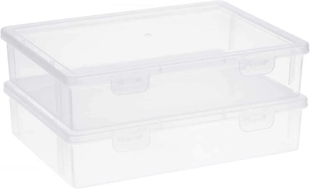 BTSKY Clear Plastic Storage Box with Flap Lid, Multipurpose Craft Organizers and Storage Box Art Supply Storage Organizer Plastic Sewing Box for Beads Pencils Notebooks, 2 Pack Small