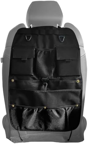 Car Seat Back Organizer with Multiple Storage Pockets, Black Mesh and Fabric, Universal Fit
