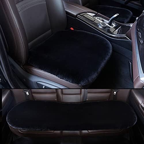 1 Set 3 pcs Soft Fluffy Auto Seat Cover Faux Wool Auto Front &amp; Back Seat Pad Car Seat Cover Protector Cushion Soft Warm for Winter Mat Universal Fit (Black)