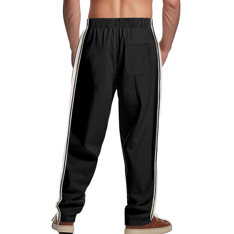 Quskc Men's Baggy Sweatpants Straight Leg Open Bottom Joggers Casual Lightweight Athletic Pants with Pockets Black