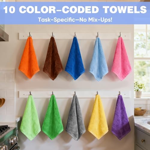 TEAWOO 10 Colors Microfiber Cleaning Cloths, 50 Pack Assorted Cleaning Rags, Highly Absorbent Microfiber Towels for Car, Kitchen, Bathroom and Household Cleaning, 11.8"X11.8"