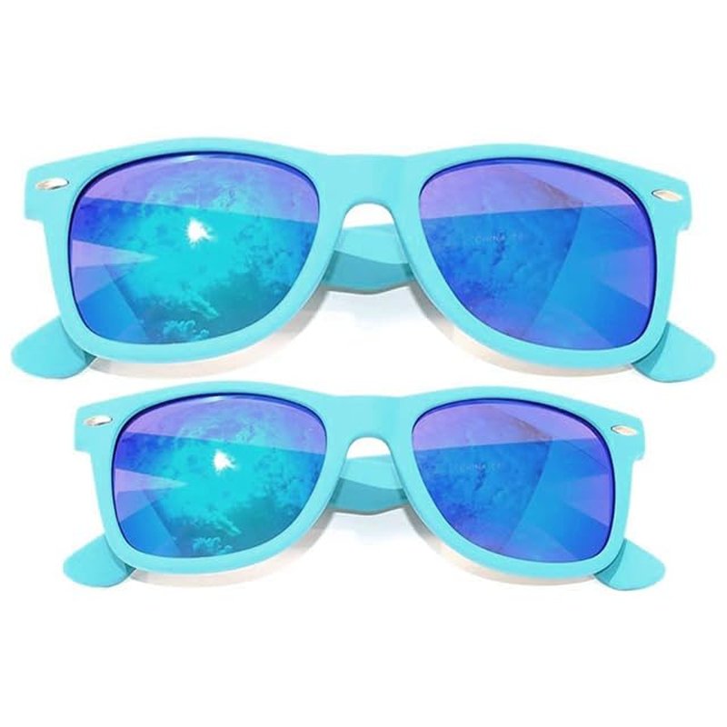 OWL Matching Family Sunglasses - UV400 Protection with Impact Resistant Polycarbonate Lenses - Lightweight Kids’ Polarized Matte Frame Mirror Glasses - Mommy & Me – Mother & Daughter - Turquoise