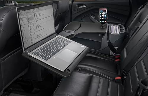 AutoExec Reach Desk Back Seat Car Desk for Your Vehicle Workstation and Mobile Office, Black, with Phone Mount