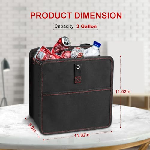 Simple Deluxe 2 Pack Car Trash Can, Leak-Proof Car Garbage Can with Storage Pockets, Collapsible, Portable and Waterproof, 3 Gallon, Black