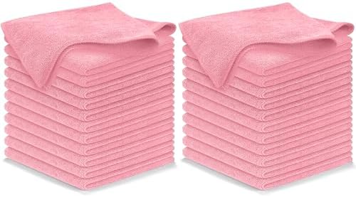 USANOOKS Microfiber Cleaning Cloth Light Pink - 24 Pcs 12.5"x12.5" - High Performance - 1200 Washes, Ultra Absorbent Towels Weave Grime & Liquid for Streak-Free Mirror Shine - Car Washing Cloth