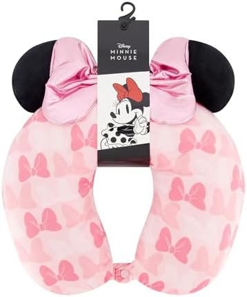Disney Minnie Mouse Travel Neck Pillow with 3D Ears and Bow for Airplane, Car and Office Comfortable and Breathable, Blush
