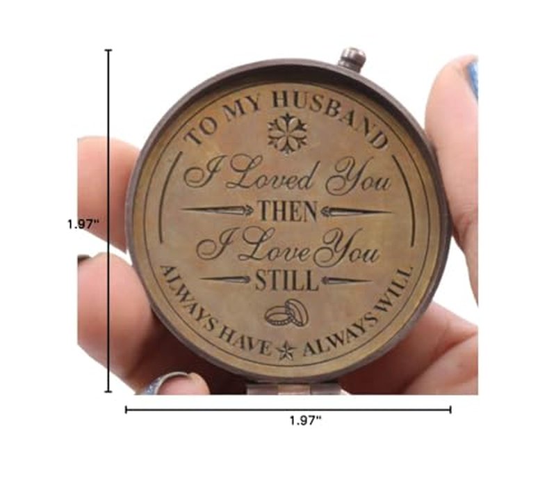 to My Husband I Love You, Brass Compass Engraved Gifts for Men, Bronze Gifts for Men, Romantic Gifts for Him/Her, Keepsake Gifts for Husband, 5th/25th 50th Wedding Gift Ideas
